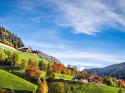 landscape, autumn, winter, farm, alpine